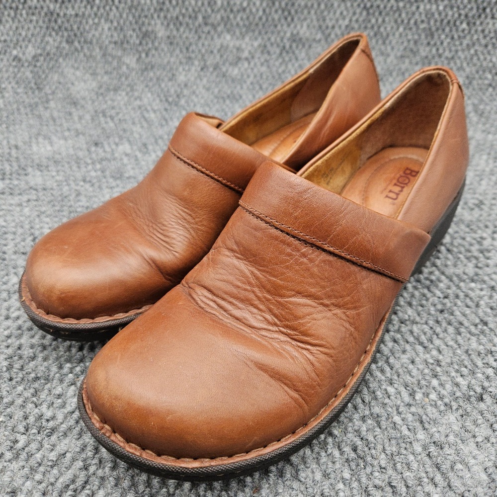 Born Toby Duo (Women's 9 M) Brown Clogs Leather Slip On Comfort Mules Work Shoes